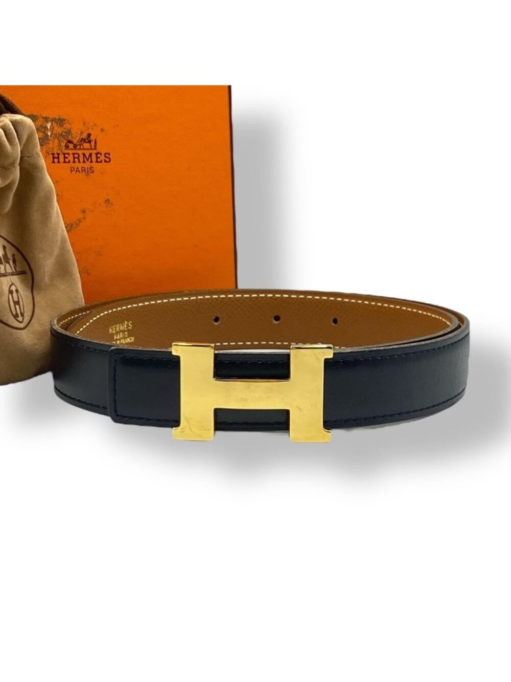 Hermes Belt Leather Reversible H Logo Black